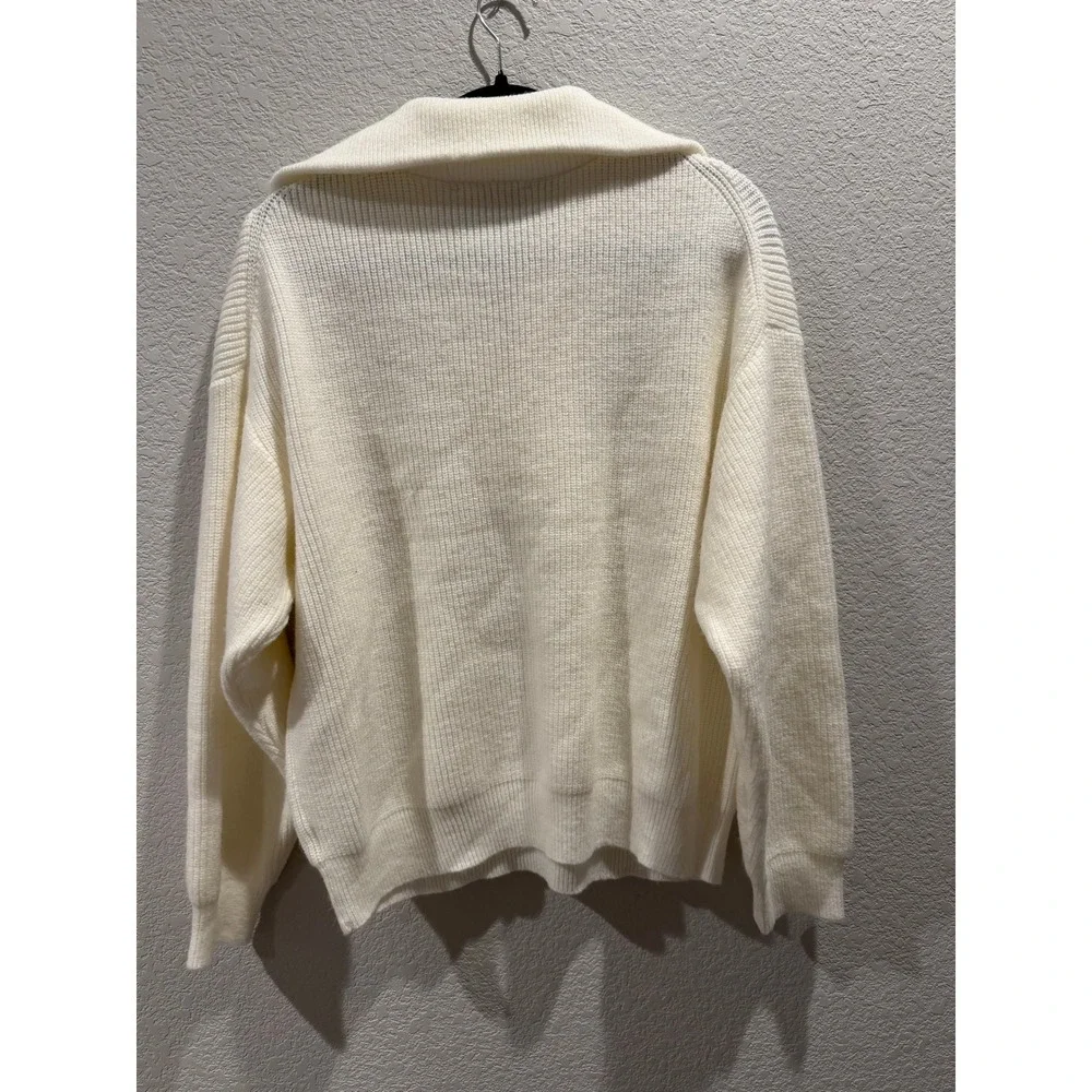 OLIVACEOUS Cream Ivory Ribbed Quarter Zip‎ Sweater Pullover Size M